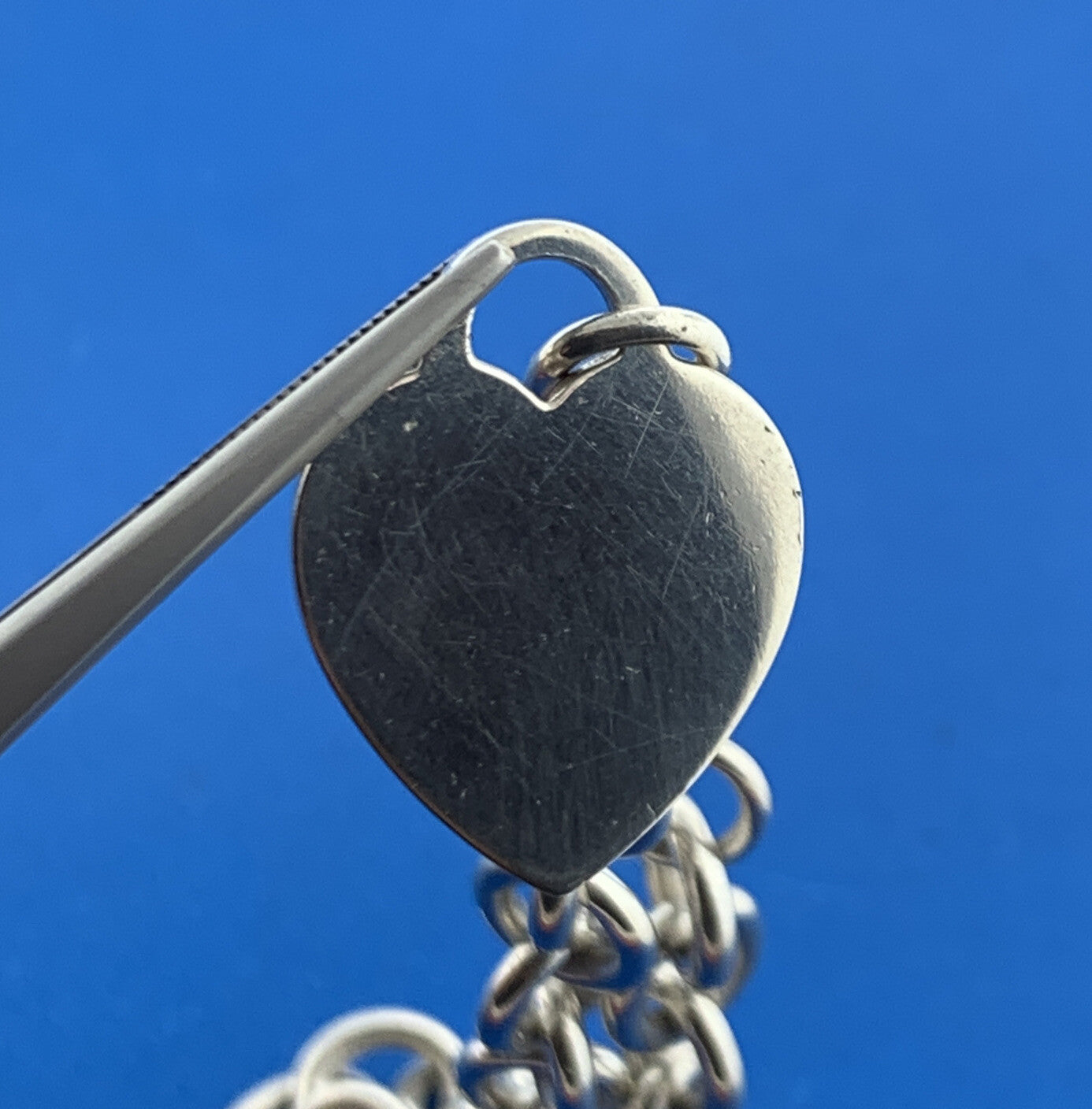 Tiffany & Co 925 Sterling Silver Engravable Heart Tag Rolo Link Bracelet