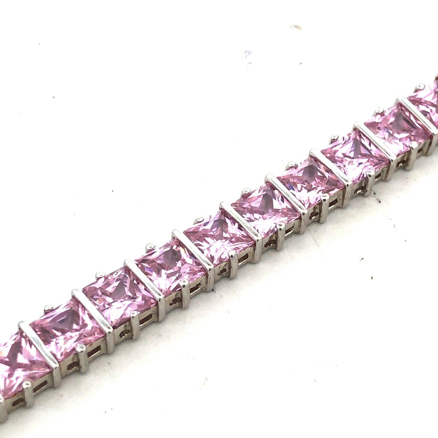 Designer DBJ 925 Sterling Silver Princess Cut Pink Cubic Zircona Tennis Bracelet