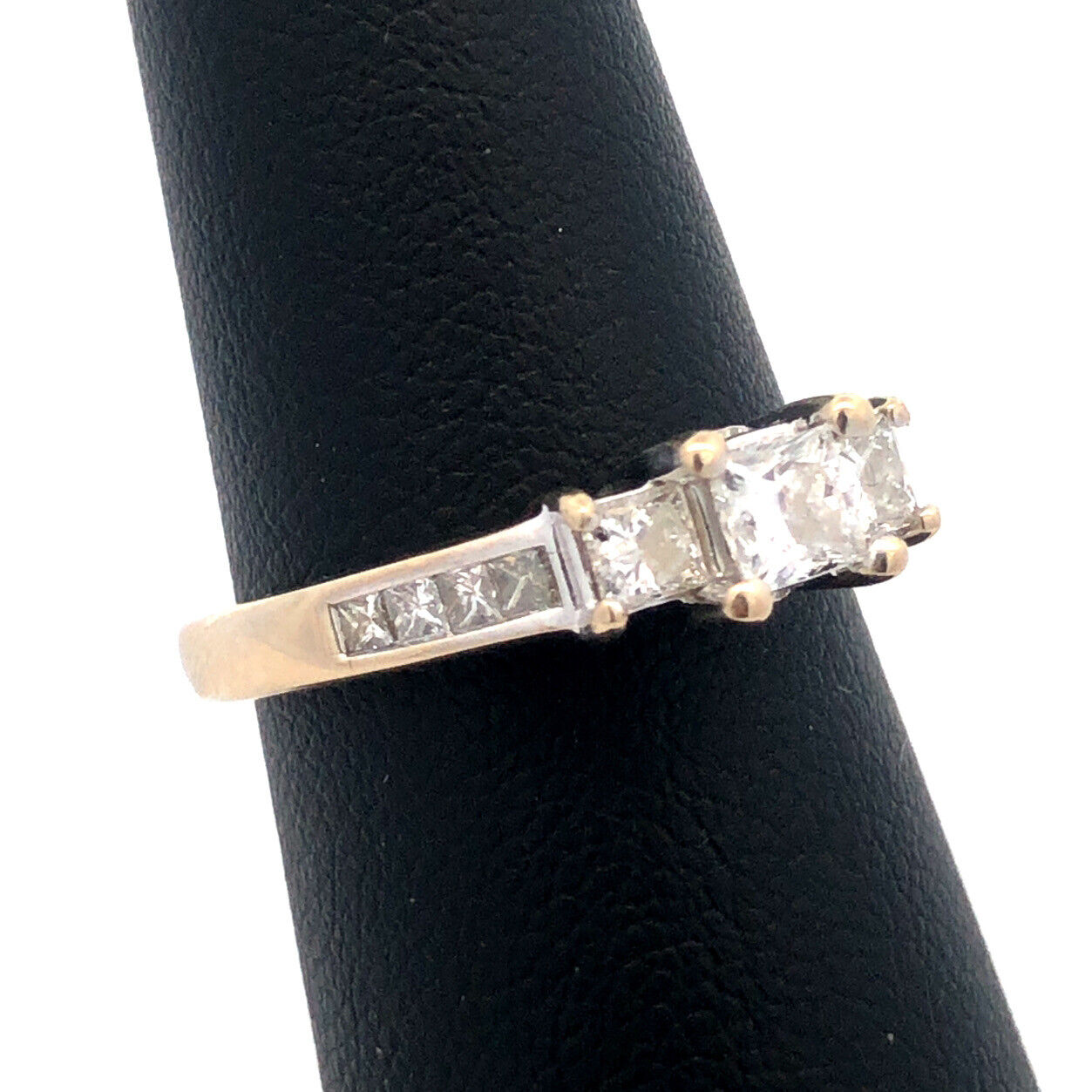 Designer ZEI 14K White Gold Princess Trio Diamond Engagement Ring Size 6.75