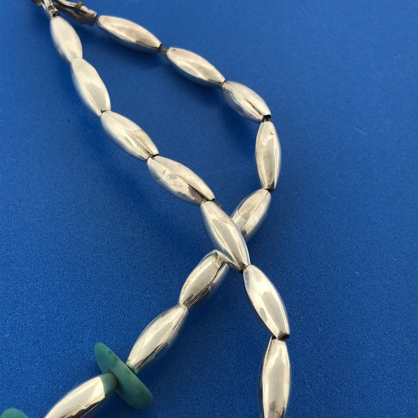 Vintage 925 Sterling Silver Beaded Chunky Turquoise Native American Necklace