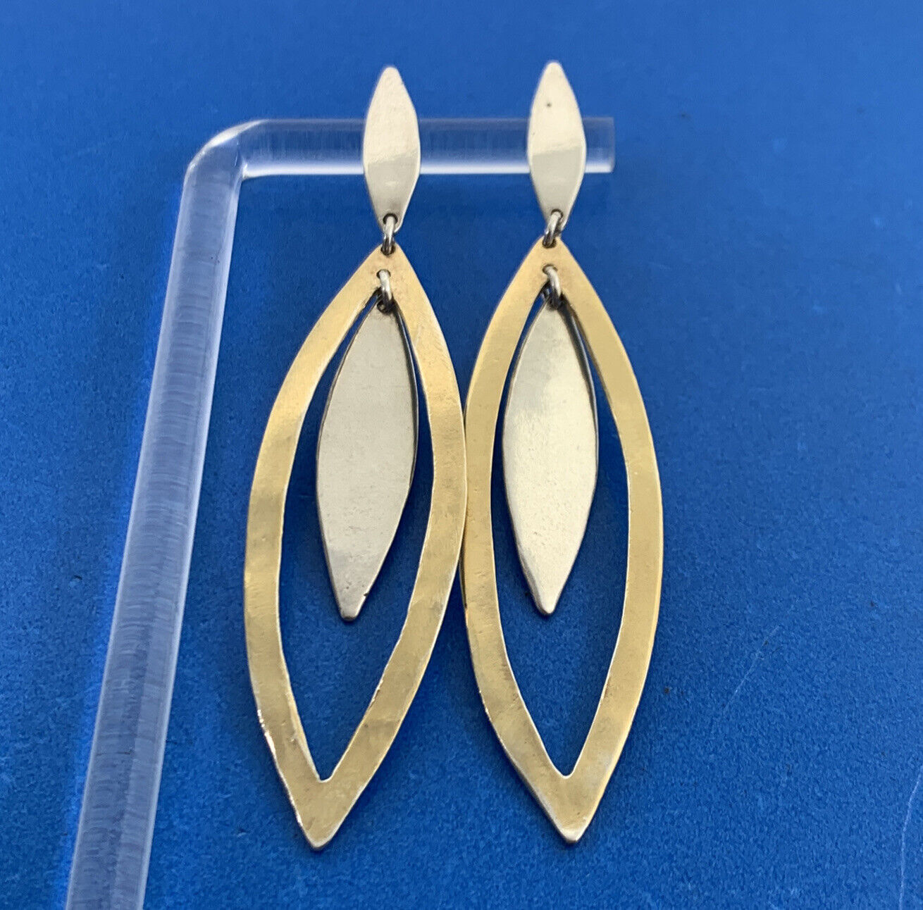 Modernist Vermeil Two-Toned 925 Sterling Silver Cut-out Dangle Earrings