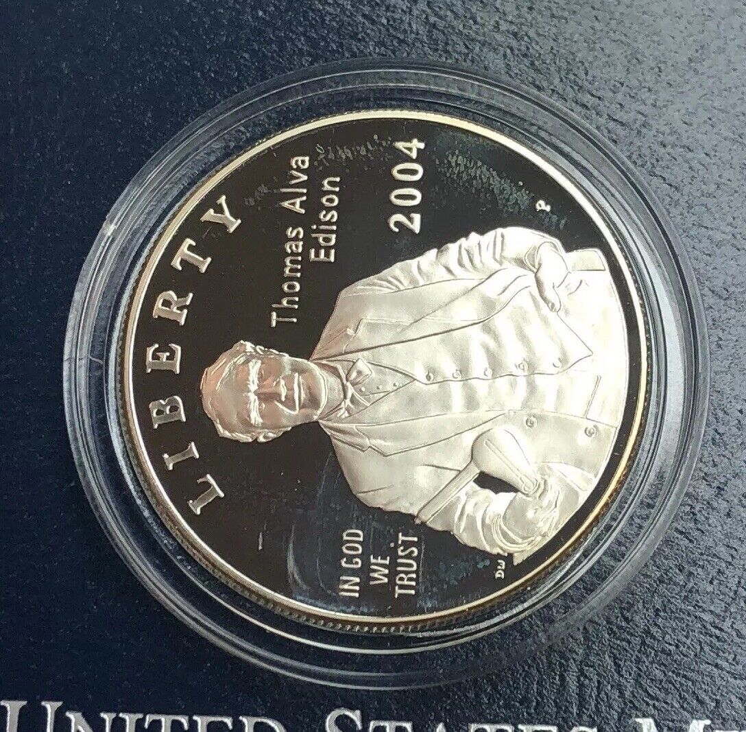 1994 P Thomas Alva Edison Commemorative Proof Silver $ Dollar OMP/COA