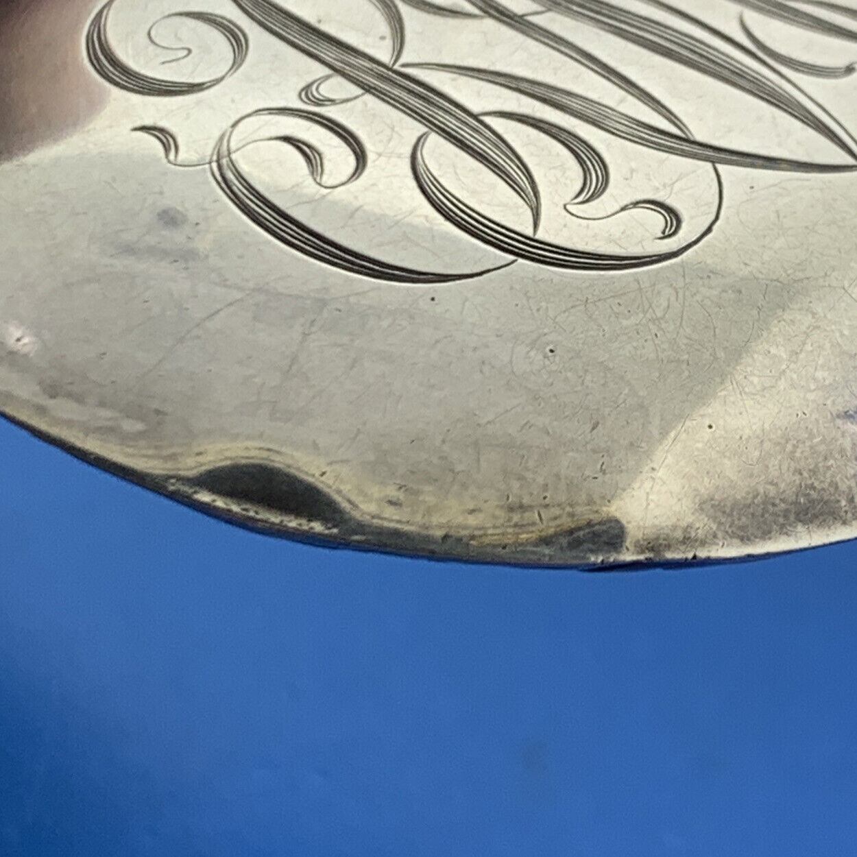 Monogrammed RNC 925 Sterling Silver Floral Scroll Compact With Silver Tone Chain