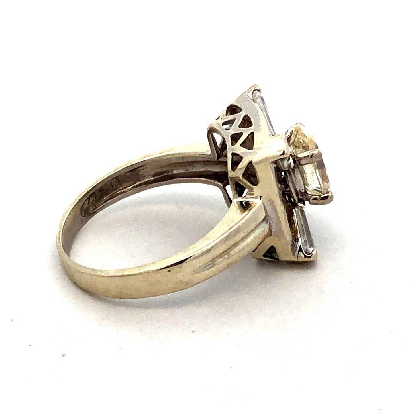 Designer PI 14K White Gold Oval Cubic Zirconia CZ Rectangle Engagement Ring