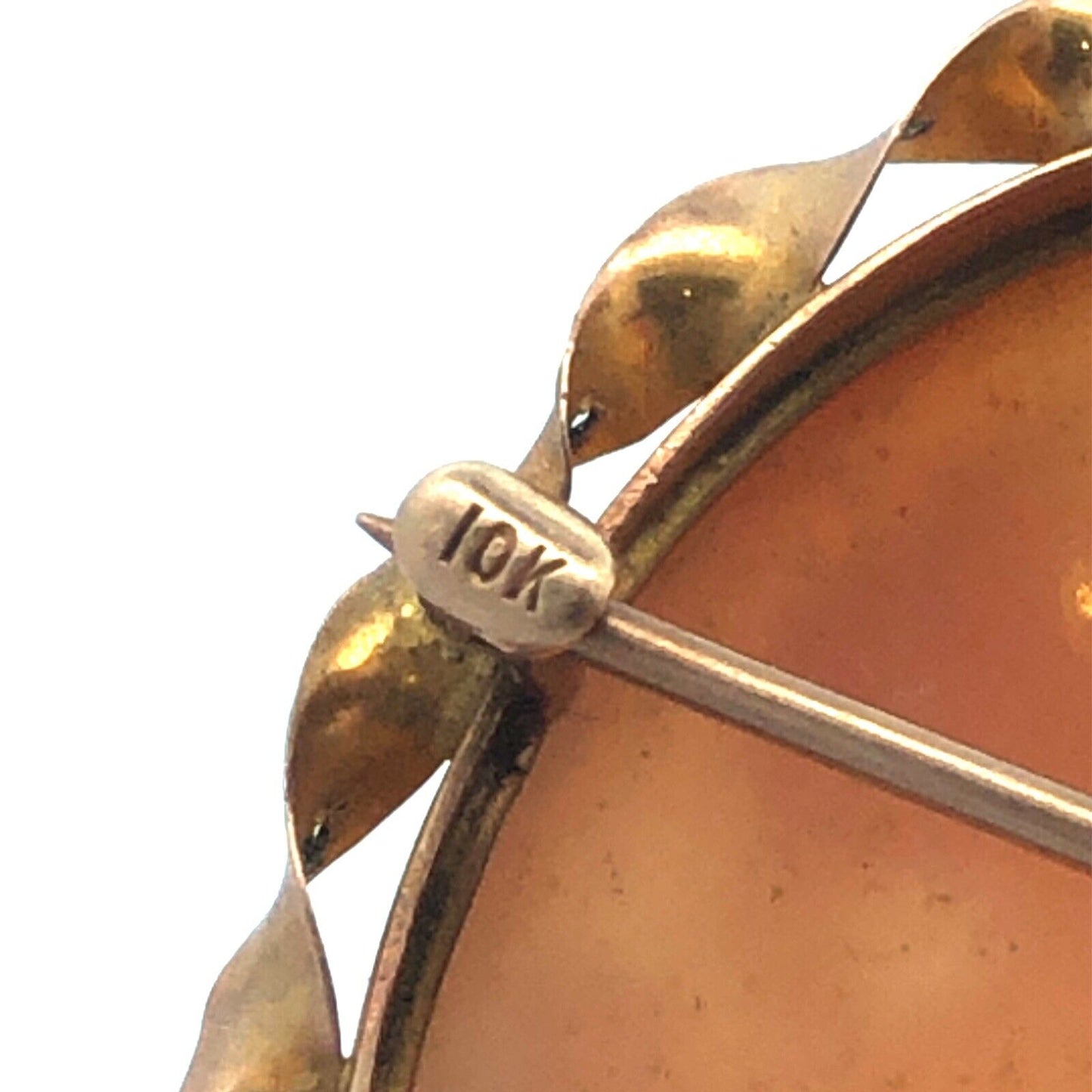 10K Yellow Gold Vintage Oval Carved Shell Cameo Pendant Pin Brooch