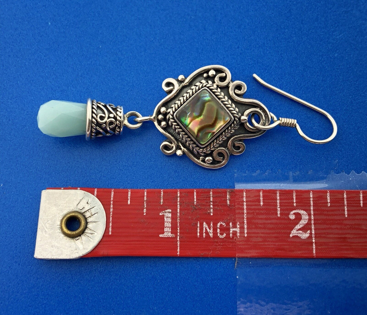BA Suarti Sterling Silver 925 Abalone Aventurine Statement Drop Dangle Earrings