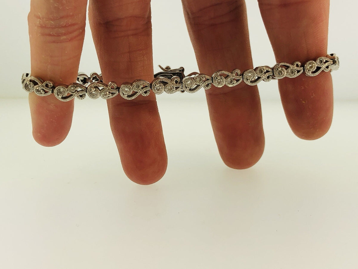 Tacori Sterling Silver 925 Cubic Zirconia CZ Open Scroll Link Tennis Bracelet