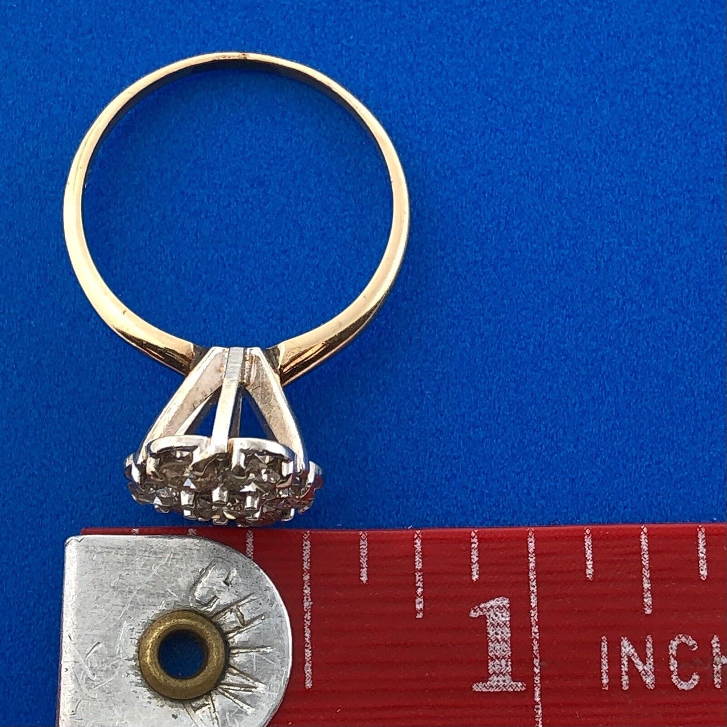 Estate 14K Yellow White Gold Diamond Floral Cluster Anniversary Cocktail Ring