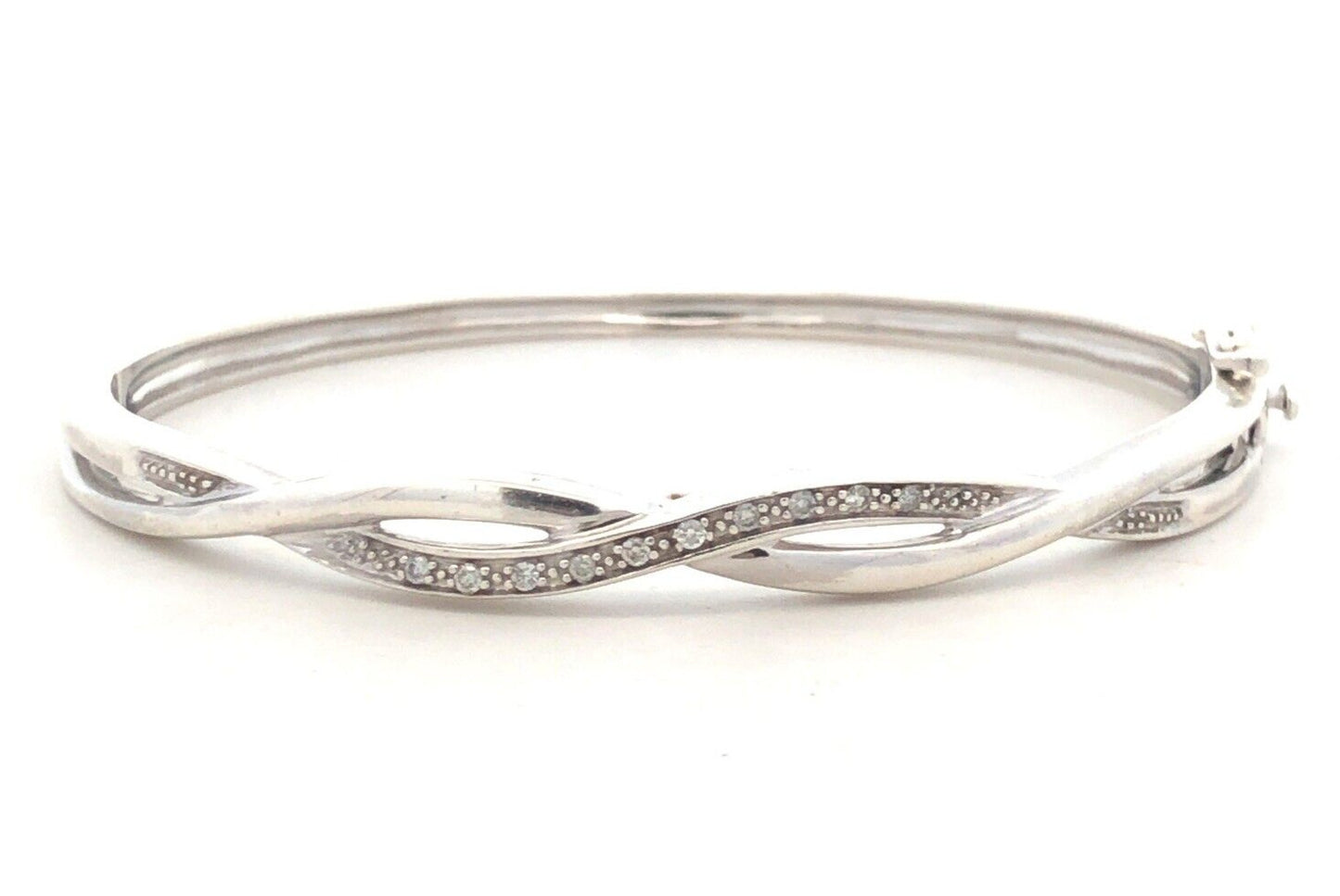 Designer ZEI 925 Sterling Silver Diamond Braided Infinity Hinged Bangle Bracelet