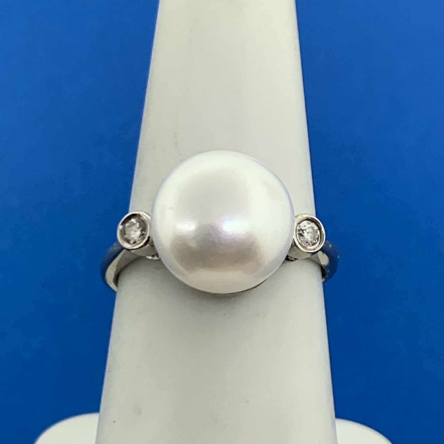 14K White Gold Pearl Diamond Accent June Wedding Anniversary Occasion Ring