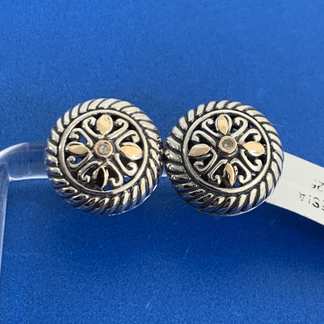 Designer STS 925 Sterling Silver 18K Diamond Dome Button Earrings NWT