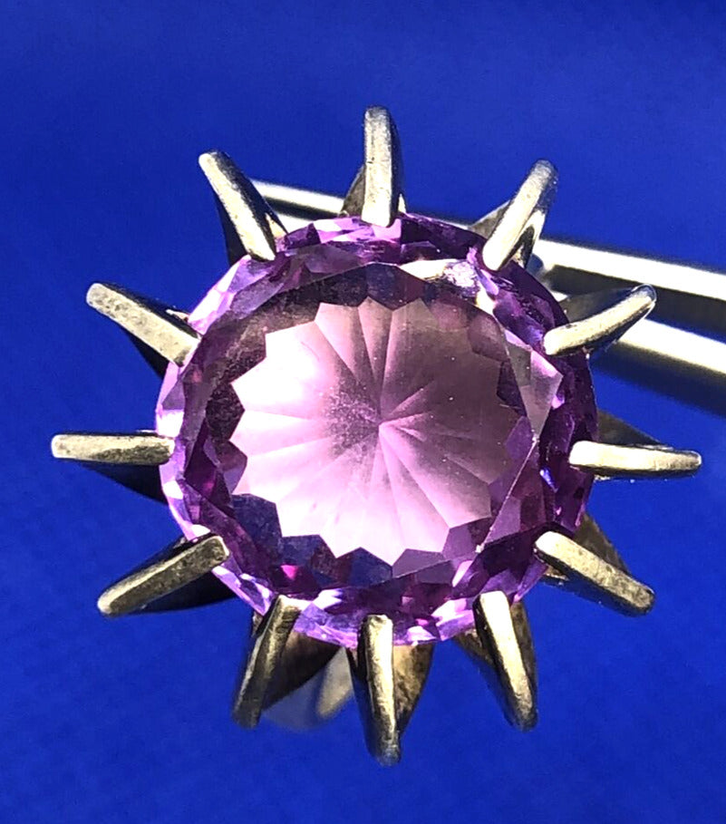 Taxco Mexico 925 Sterling Silver Round Purple Sapphire Cocktail Ring