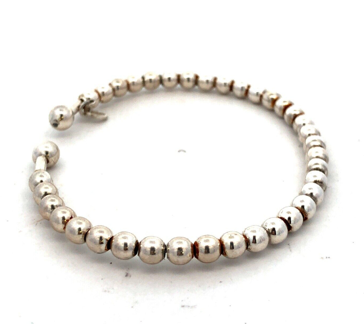 Estate Italy 925 Sterling Silver Beaded Stackable Oval Open Cuff Bracelet