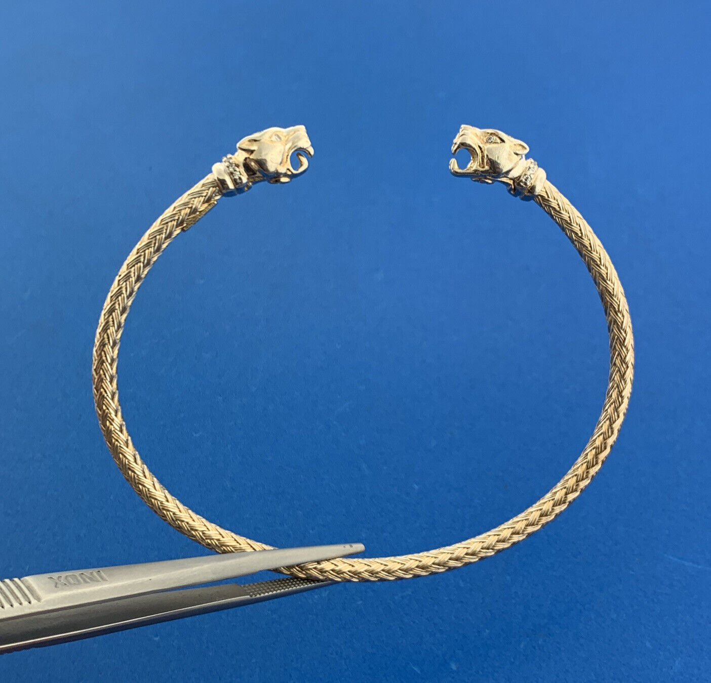Dyadema Italy Sterling Silver Vermeil Two Tone Diamond Devil Dog Cuff Bracelet