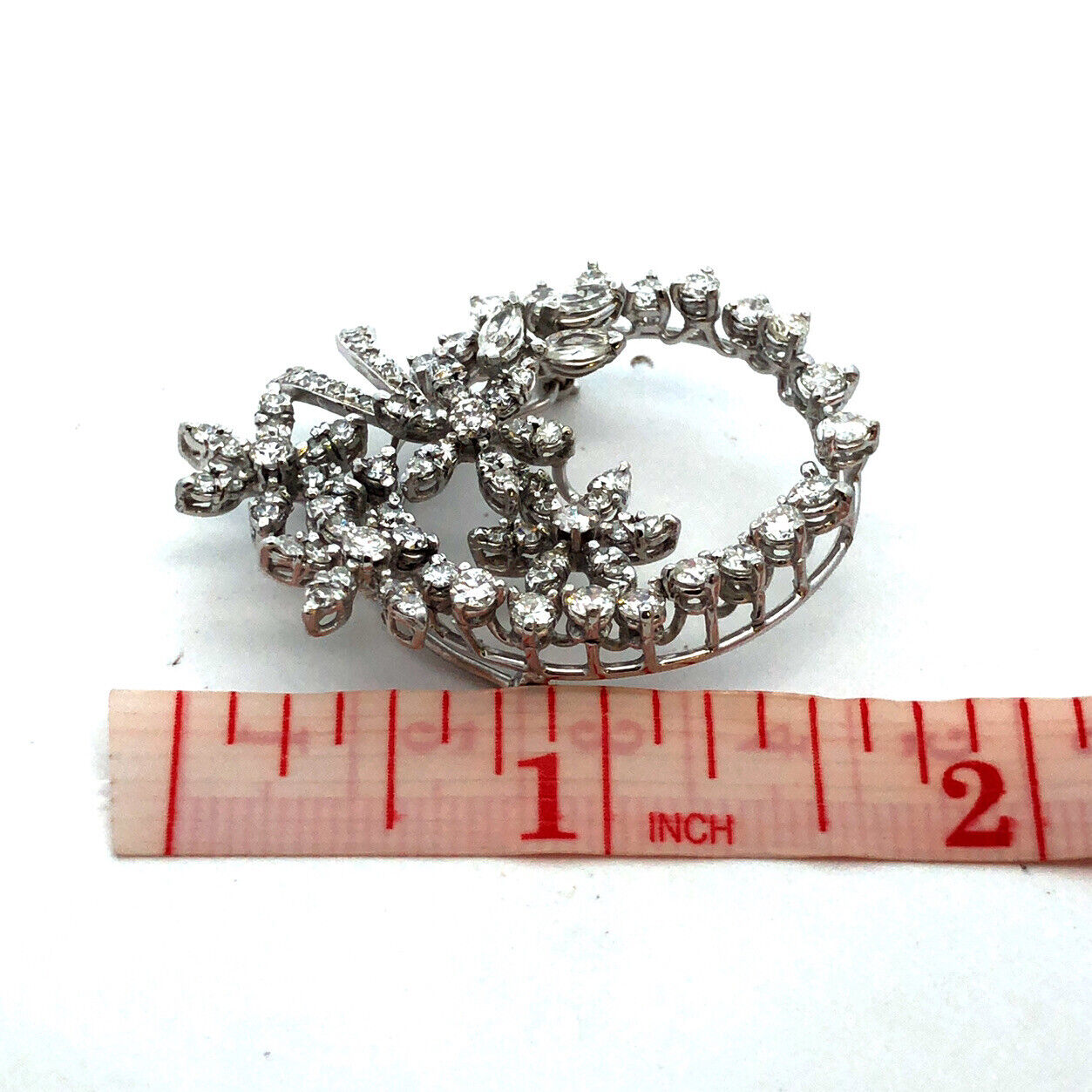 Vintage 14K White Gold Round Marquise Diamond Round Flower Pendant Pin Brooch