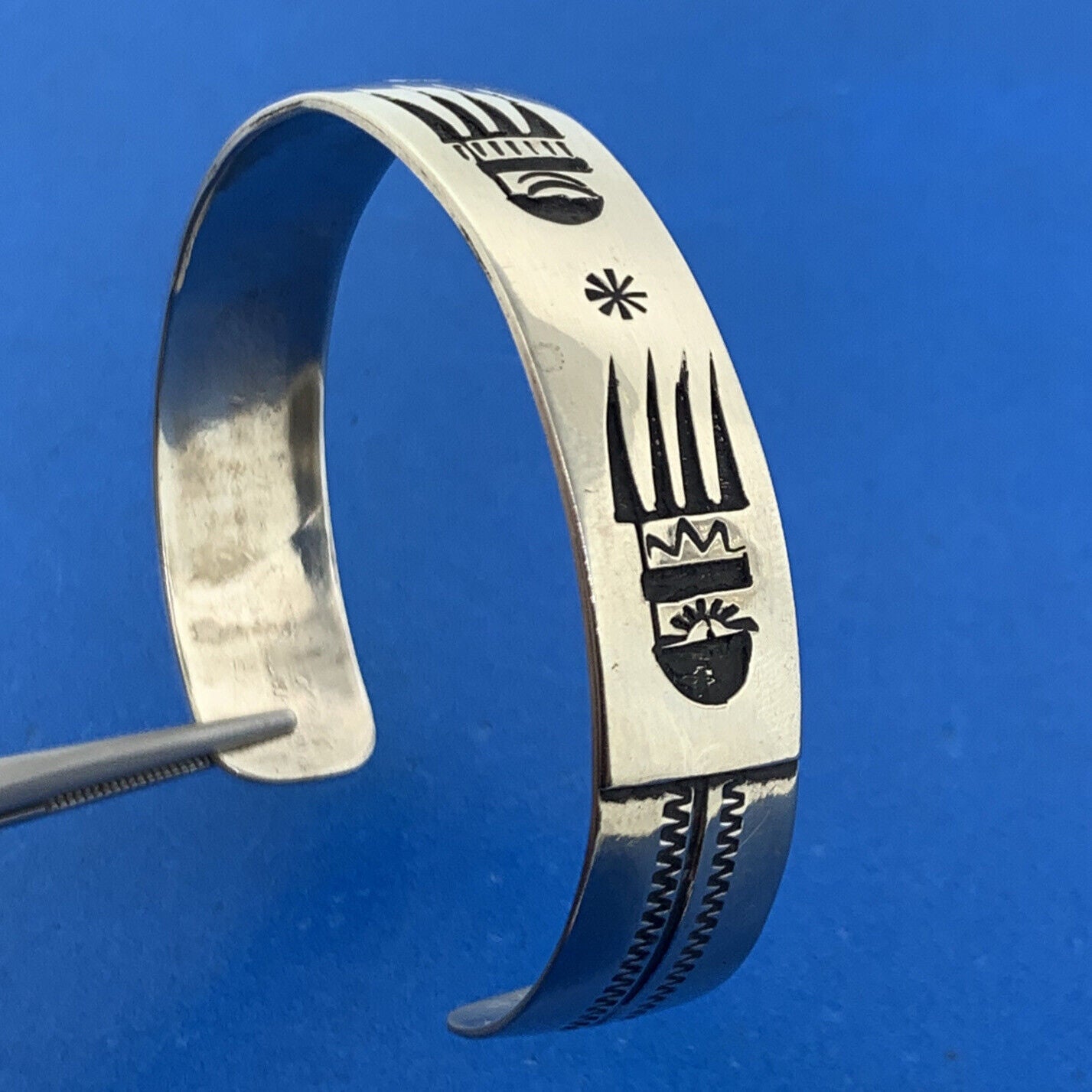 Native American T A Begay Navajo Silver Toned Storyteller Cuff Bracelet
