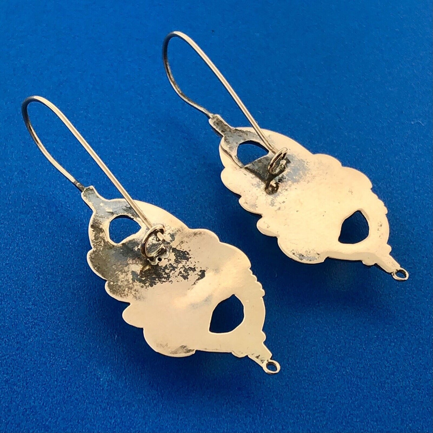 Modernist 10k Yellow Gold Abstract Floral Scroll Drop Dangle Hook Earrings