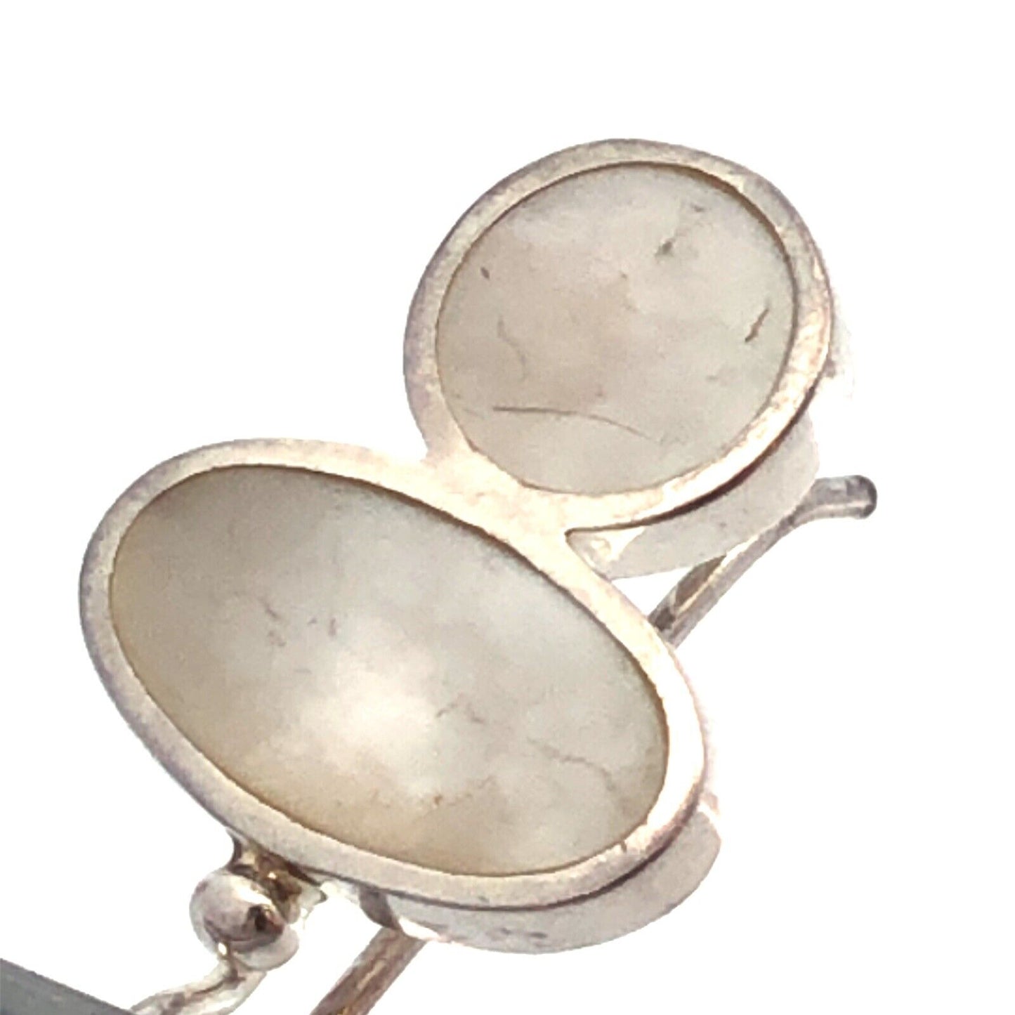 Designer SJ 925 Sterling Silver Oval Round Mother of Pearl Hook Earrings