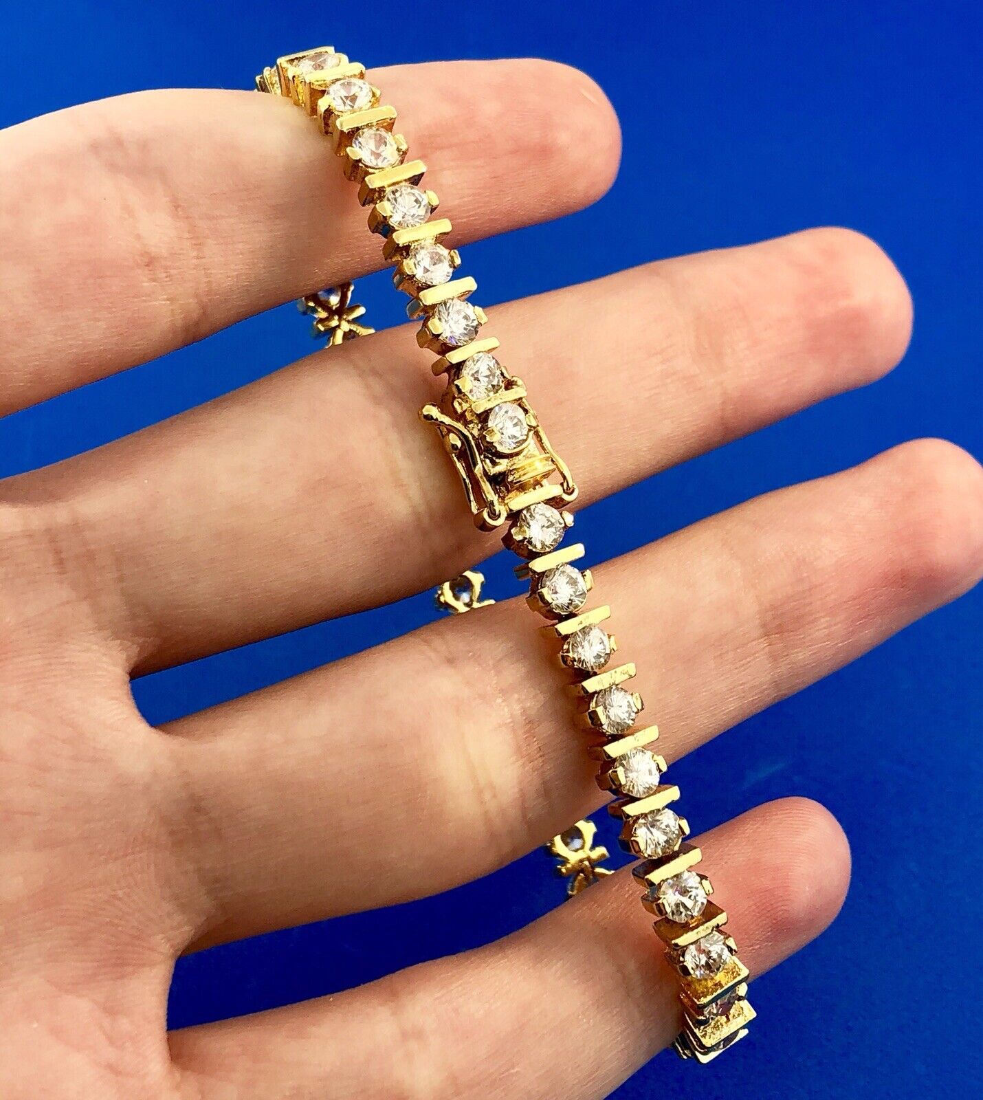Dramatic 925 Sterling Silver Vermeil Cubic Zirconia CZ Statement Tennis Bracelet