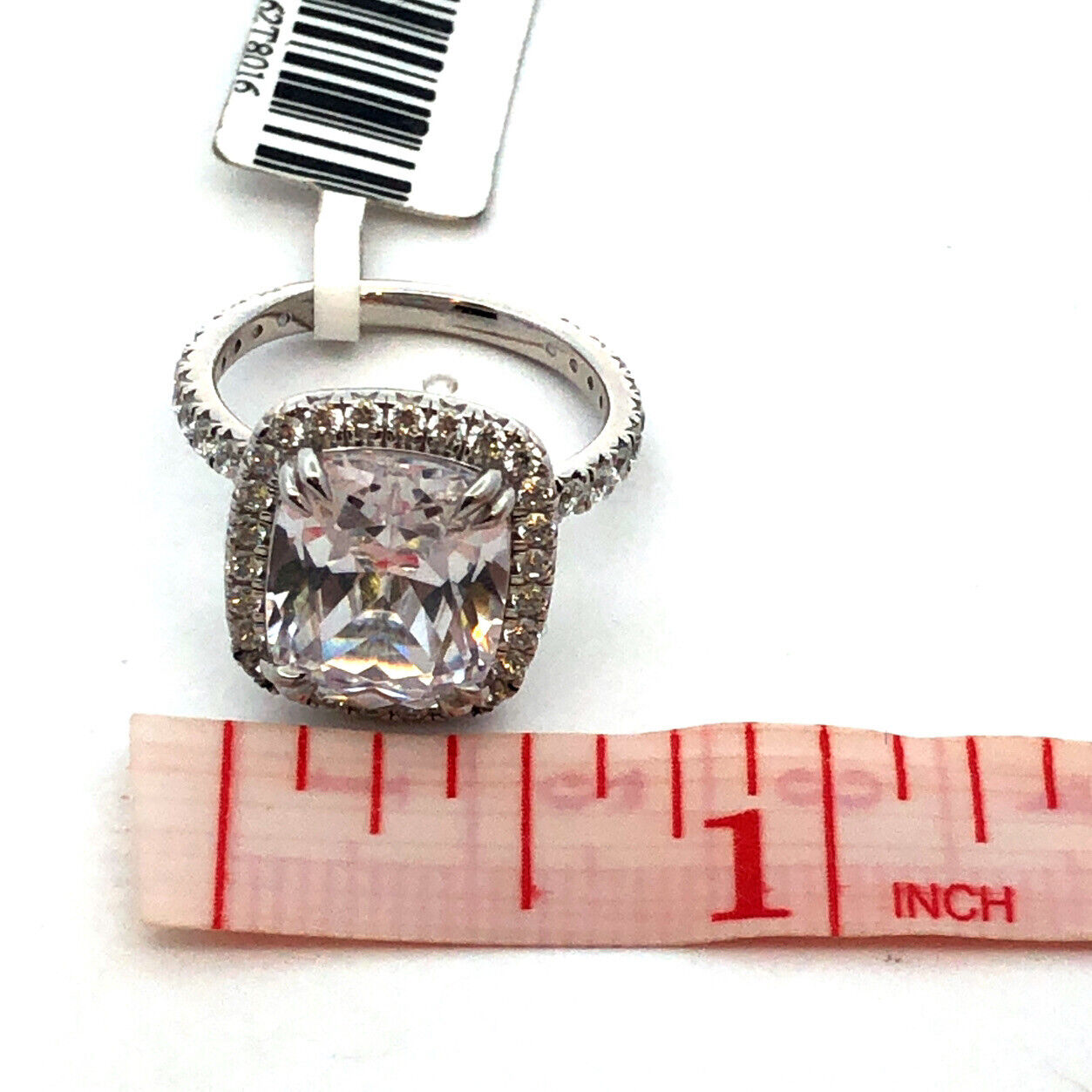 Designer 925 Sterling Silver Radiant CZ Halo/Hidden Halo Accent Engagement Ring