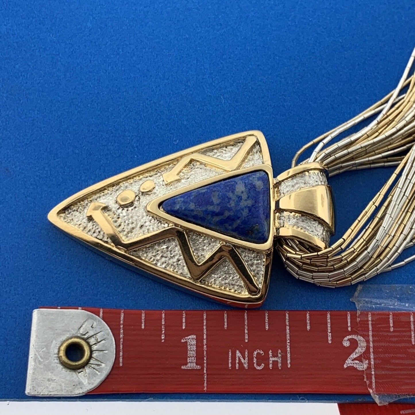 Designer Two Toned Sterling Liquid Silver 925 Lapis Arrowhead 30" Necklace