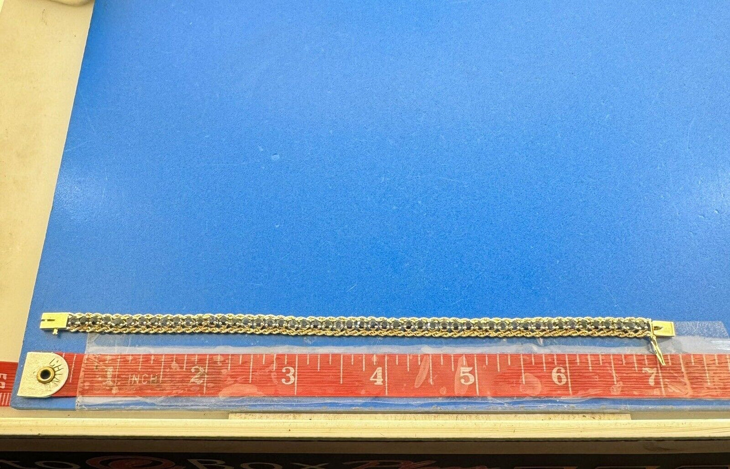 Designer PAT 14K Yellow Gold Round Blue Sapphire 7" Tennis Bracelet