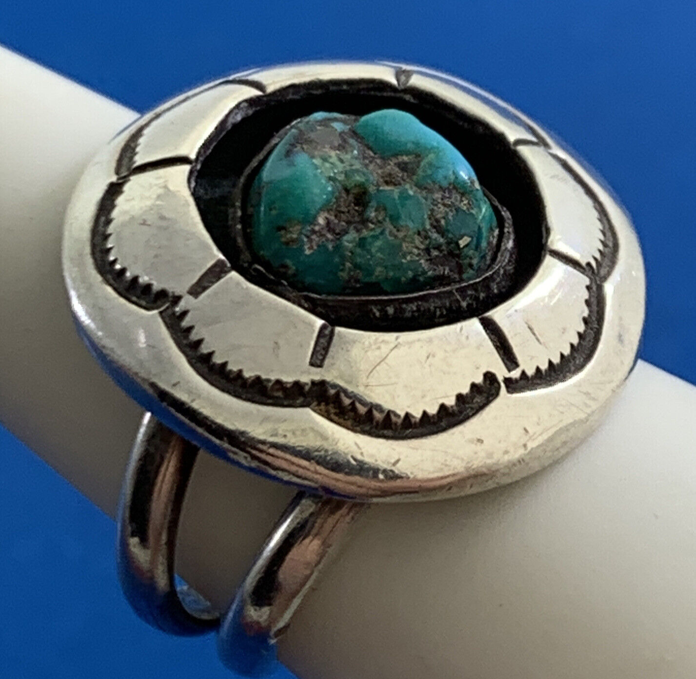 Mary Morgan Navajo 925 Sterling Silver Native American Turquoise Round Ring
