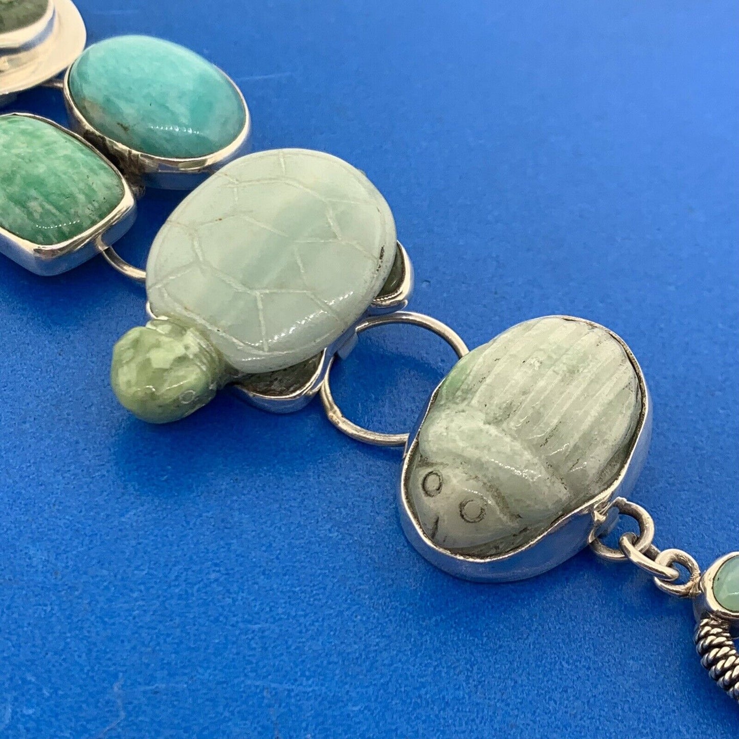 Amy Kahn Russell 925 Sterling Silver Mixed Carved Gemstone Statement Bracelet