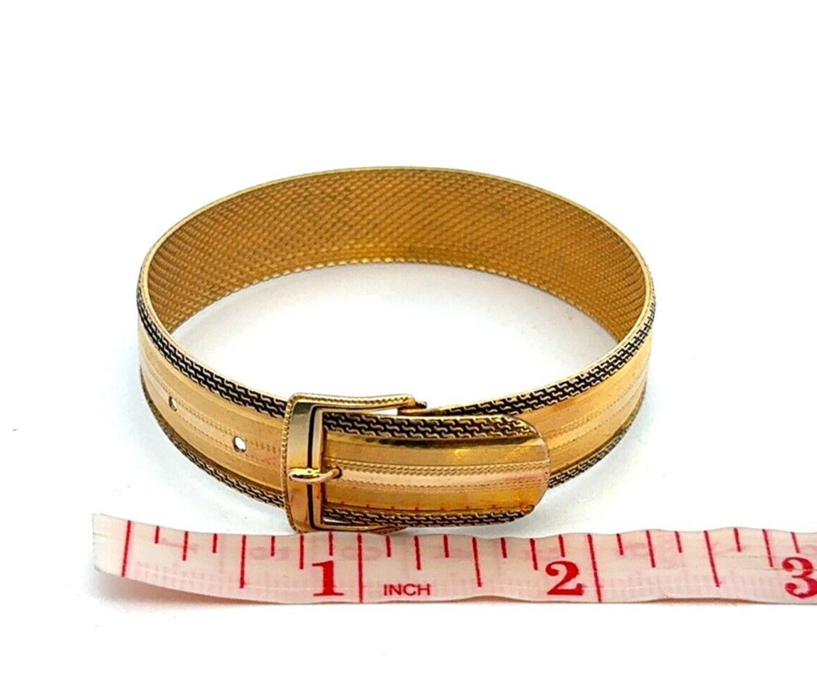Vintage Hayward 10K Yellow Gold-Filled Belt Buckle Textured Bangle Bracelet