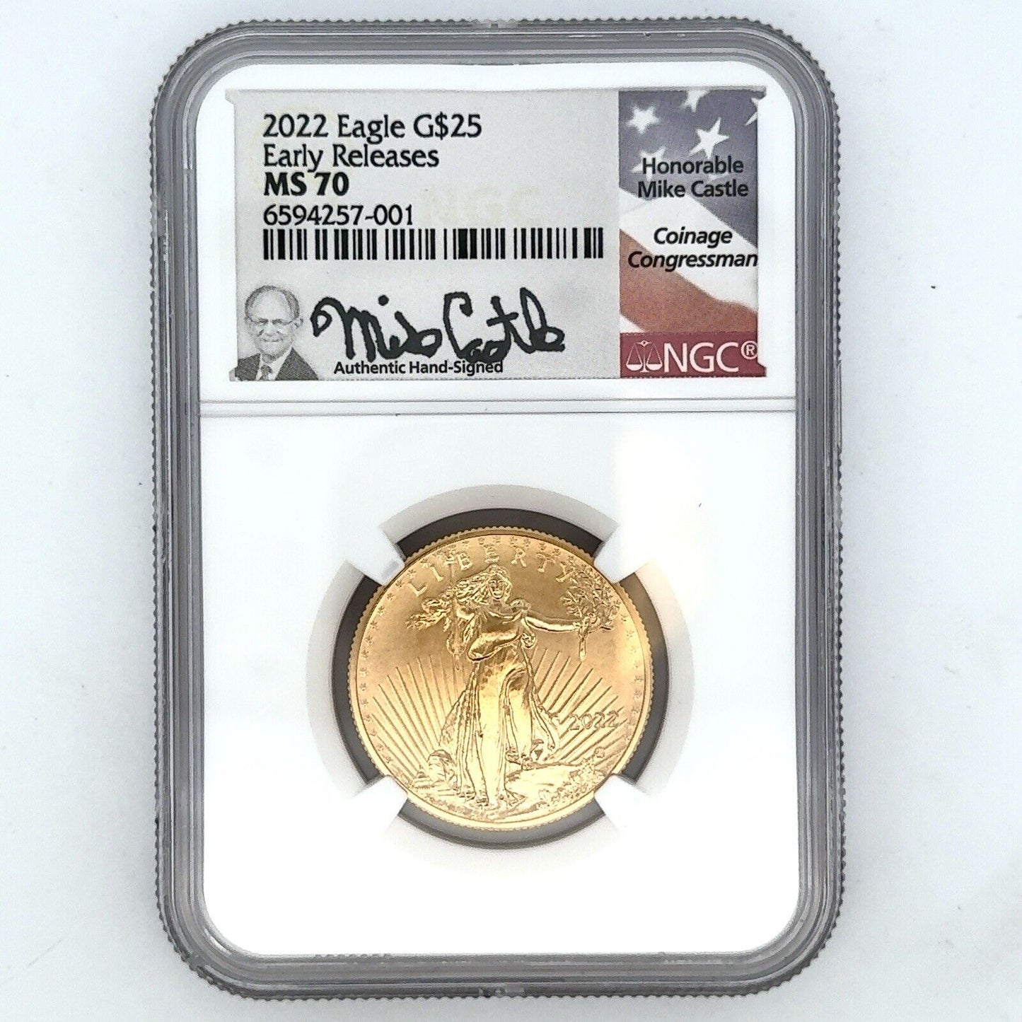 2022 1/2 oz American Gold Eagle MS-70 NGC (Early Release) Mike Castle Signature
