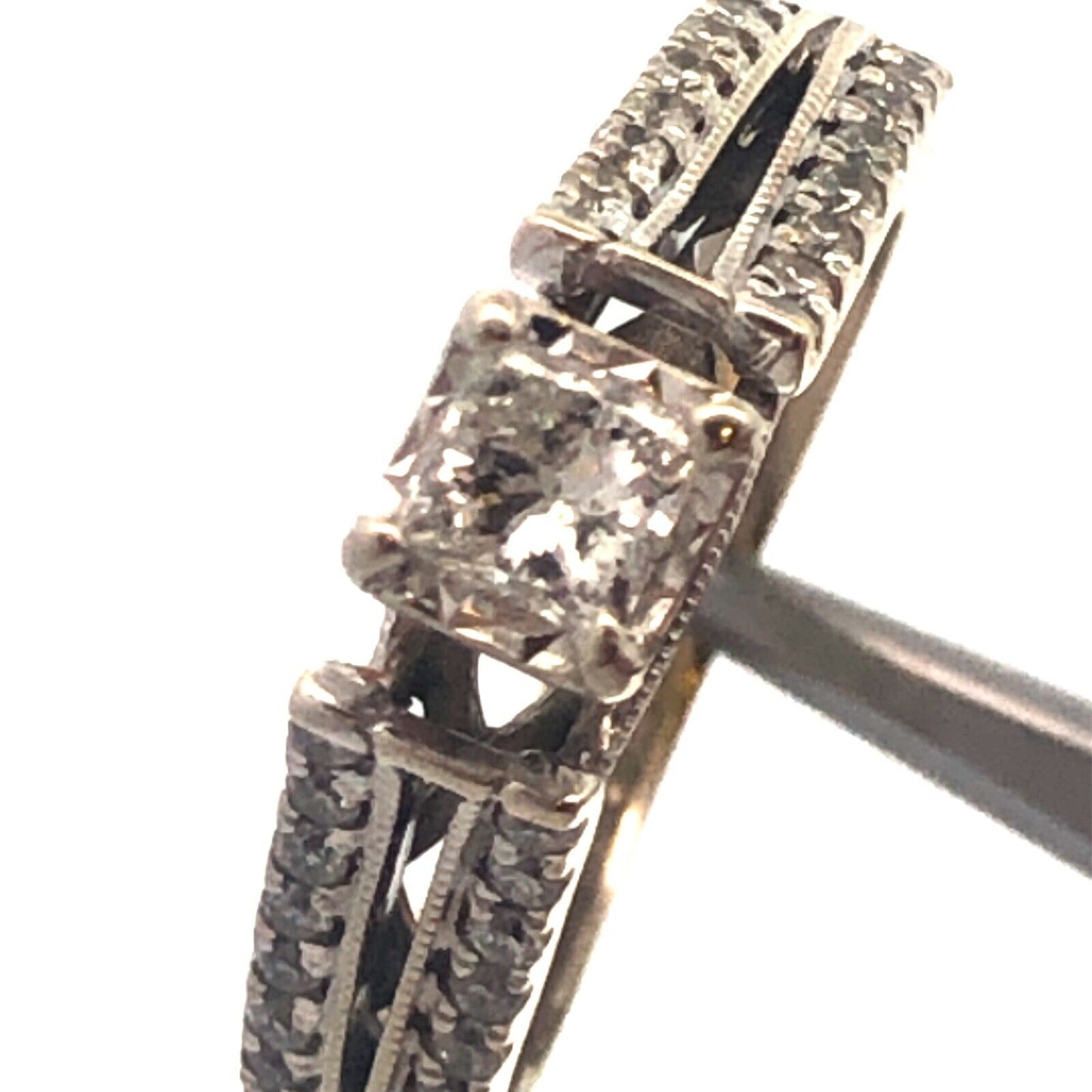 Gorgeous 14k White Gold Diamond Solitaire Accent Engagement Ring Size 4.75