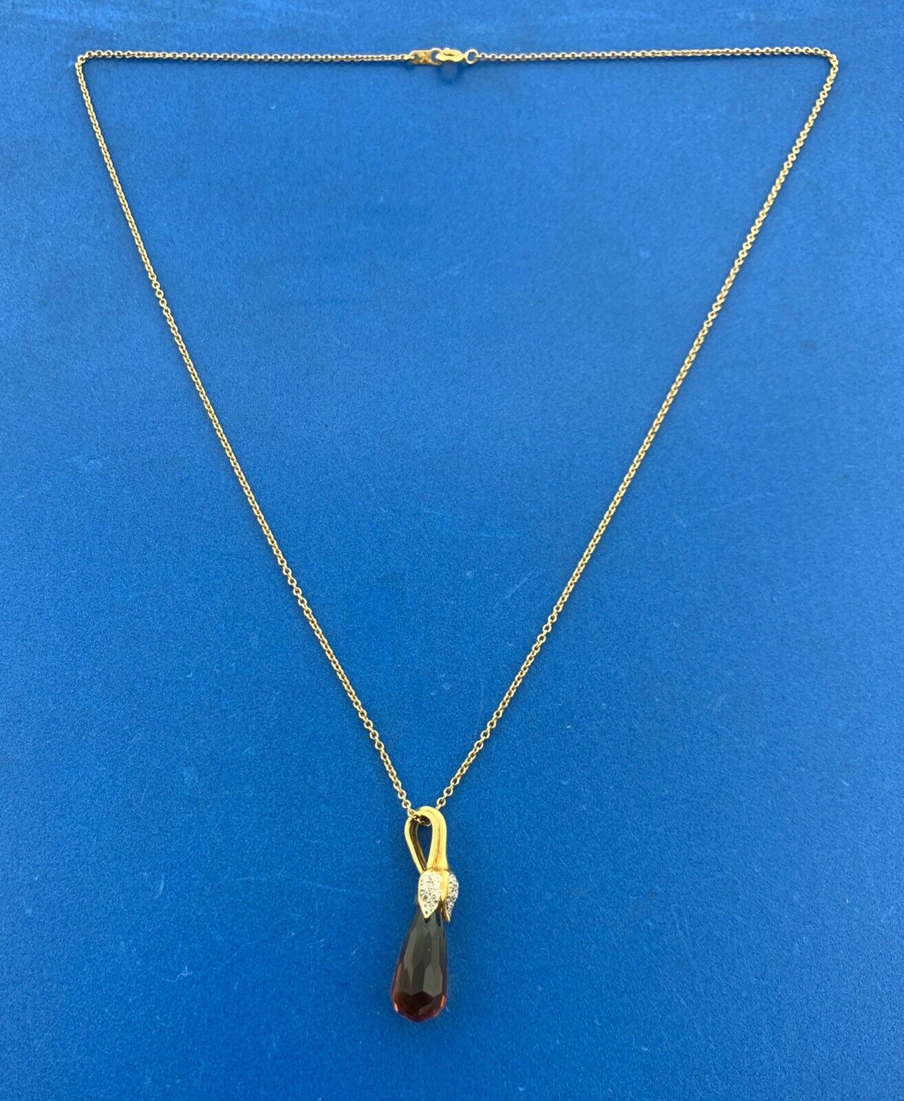 Gorgeous 18k Yellow Gold Orange Citrine Diamond Accent Floral 16" Chain Necklace