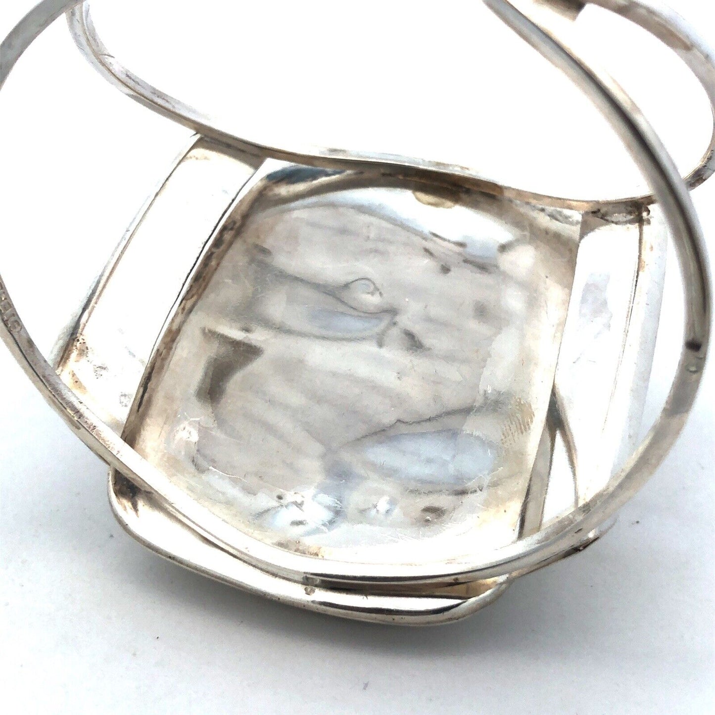 925 Sterling Silver Resin Black Tigers Eye Wide Cuff Bracelet