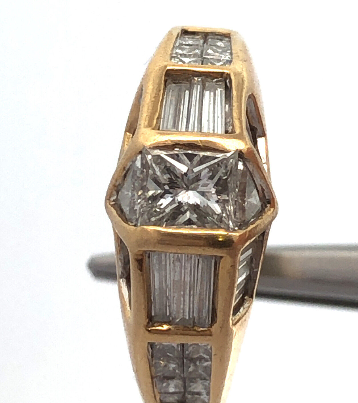 Designer 18K Yellow Gold Multi-Cut Diamond Modernist Dome Engagement Ring