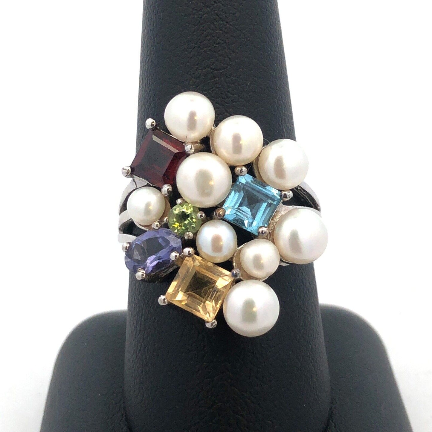 Designer Ross Simons 925 Sterling Silver Multi Gemstone Pearl Cluster Ring