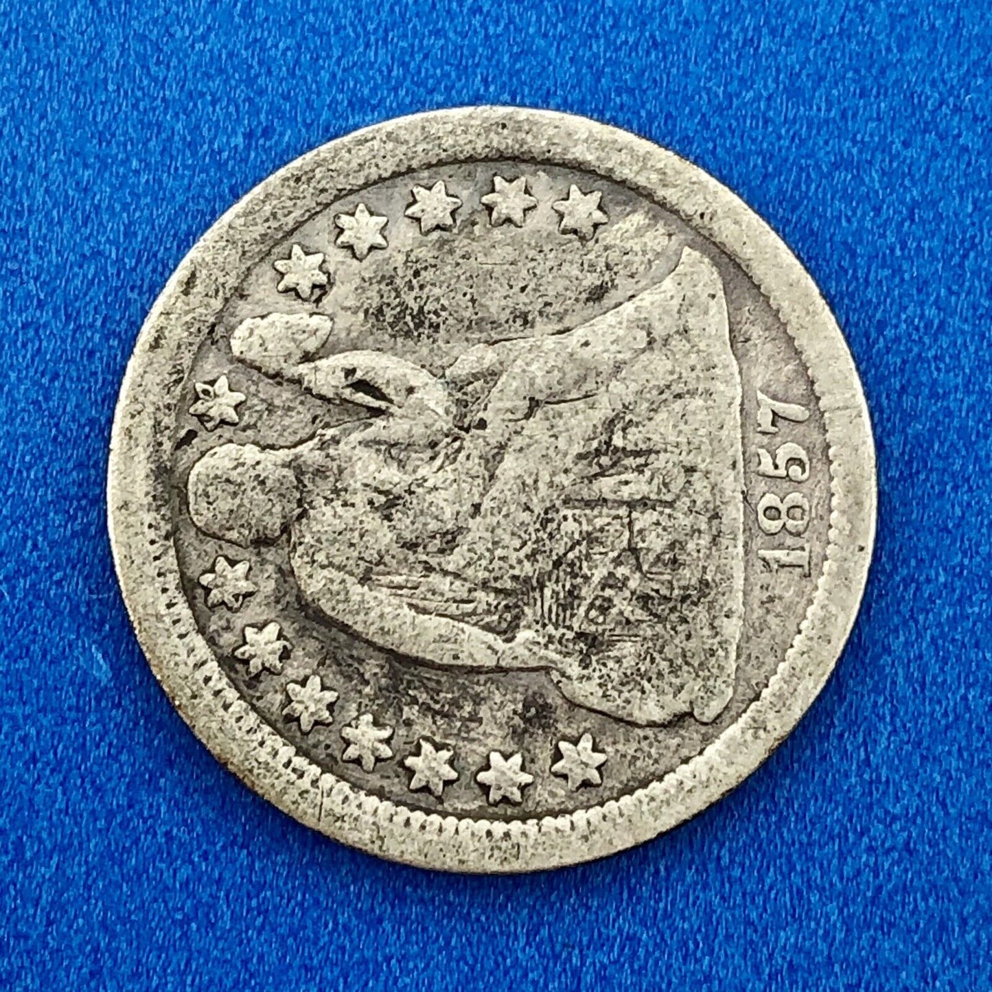 1857 P Seated Liberty Silver Dime 10c Better Key Philadelphia Mint Coin