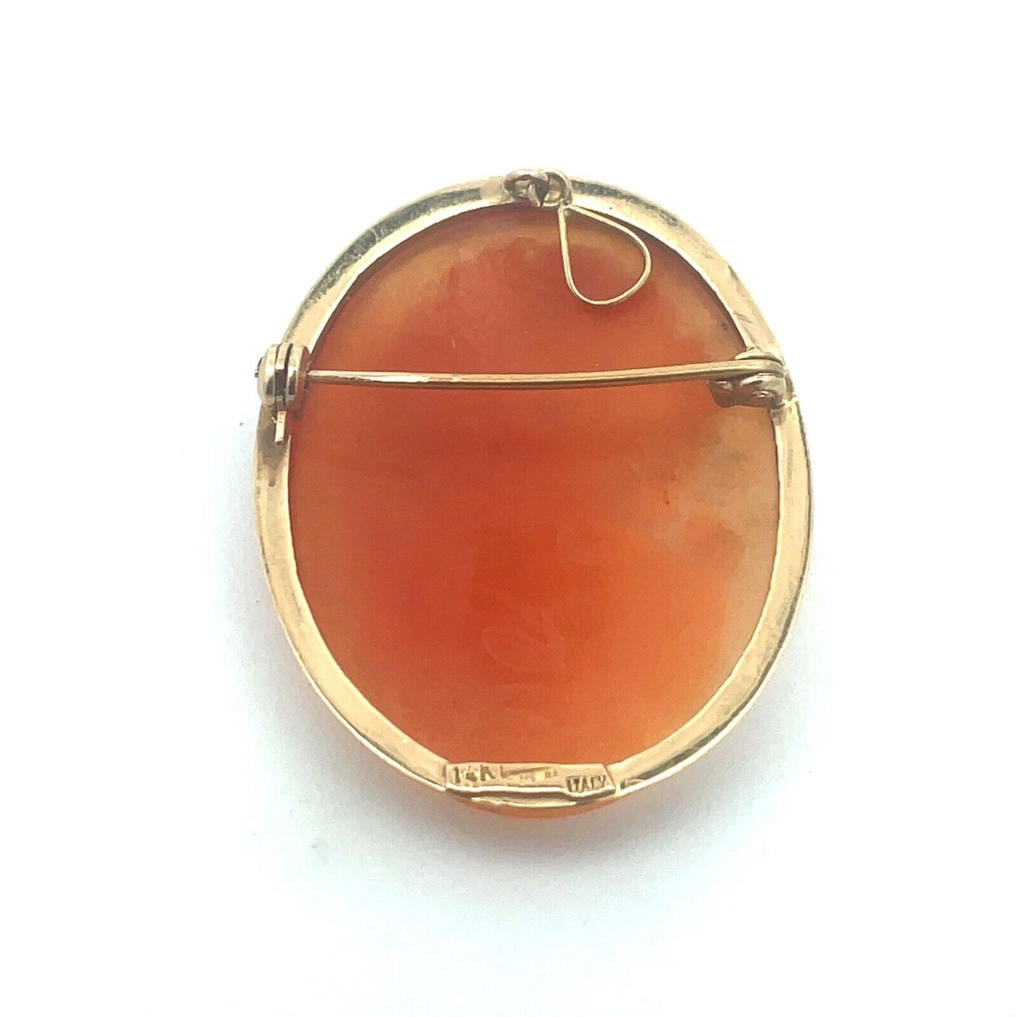 Vintage Designer Italy 14K Yellow Gold Oval Statement Cameo Brooch Pendant