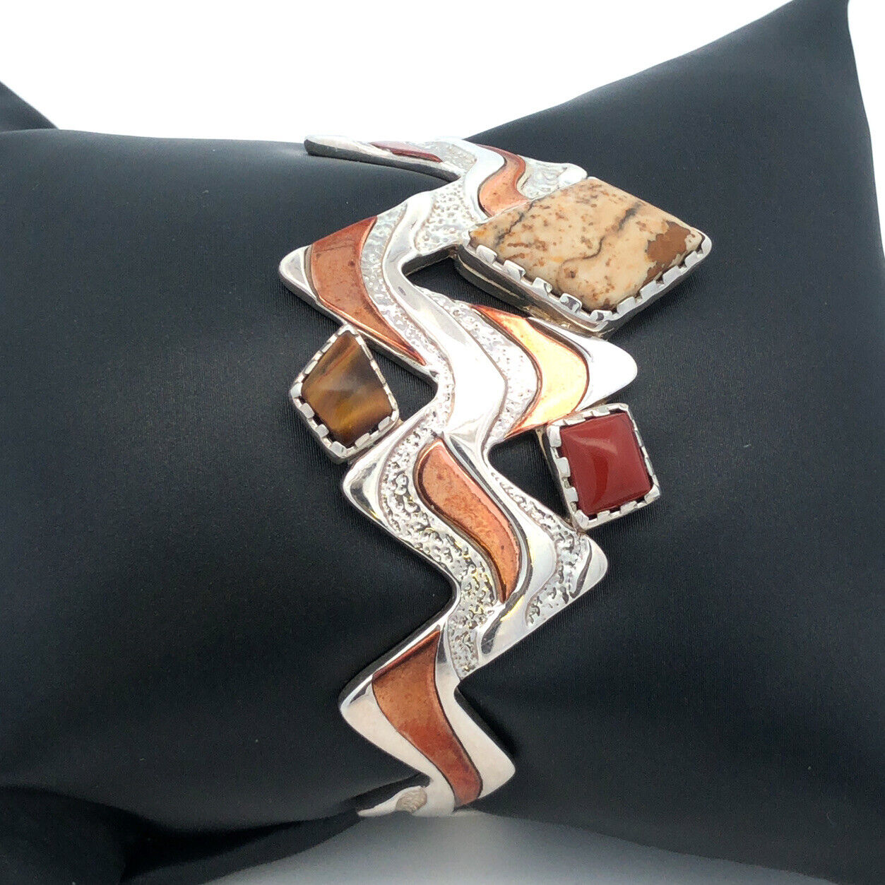 Native American Carolyn Pollack 925 Sterling Silver Copper Jasper Cuff Bracelet
