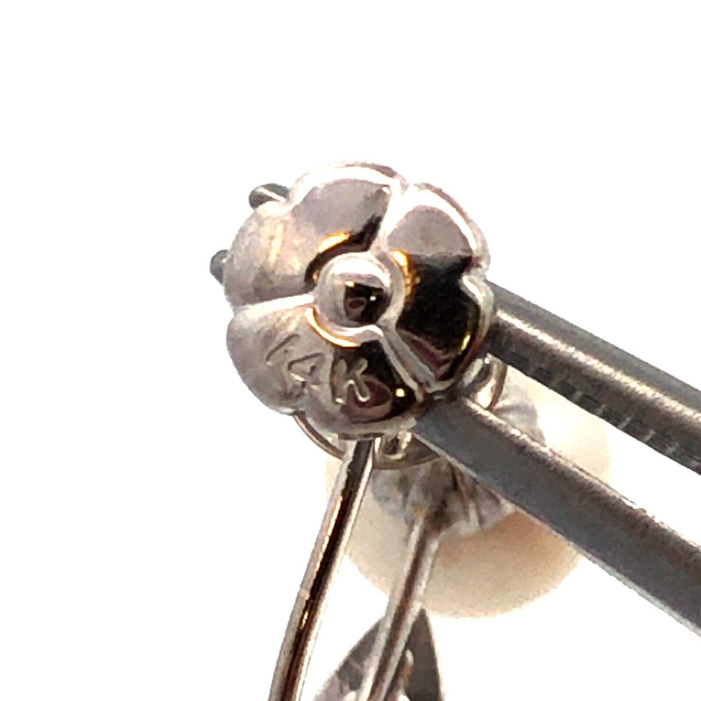 Estate 14K White Gold Round White Pearl Diamond Accent Screw Clip-on Earrings