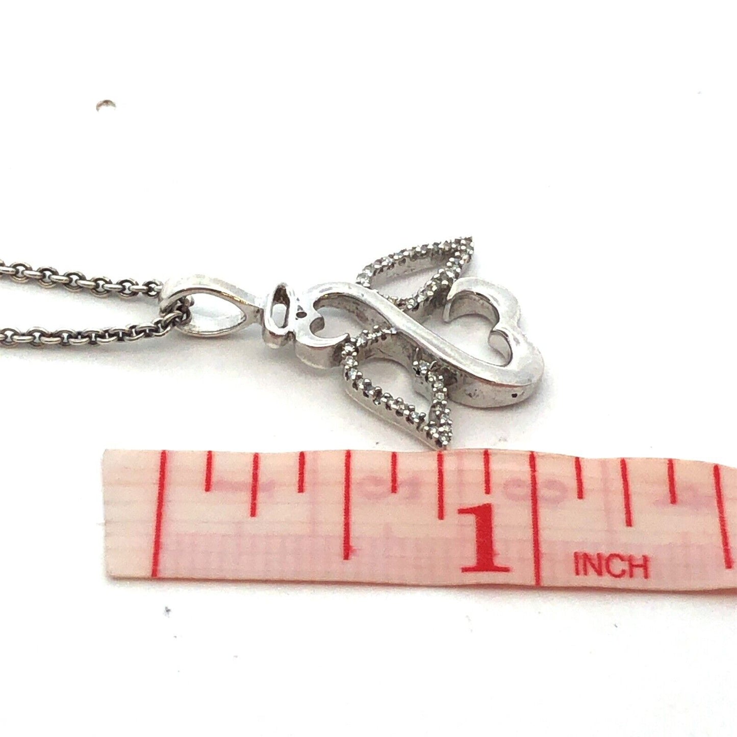 925 Sterling Silver Designer JWBR Diamond Angel Heart Infinity Pendant Necklace