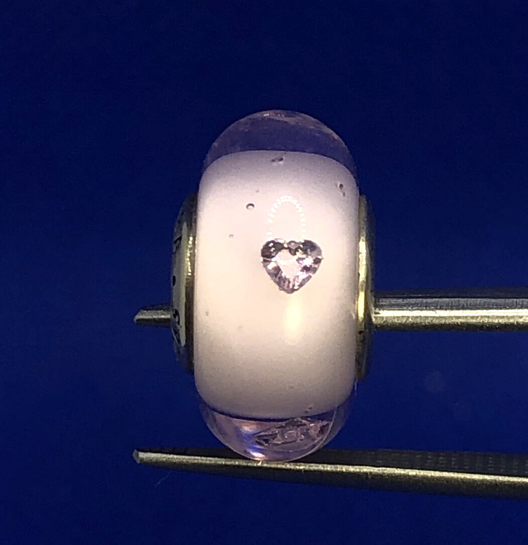 925 Sterling Silver PANODRA ALE Pink CZ & Glass Murano Heart Clear 791632 Charm