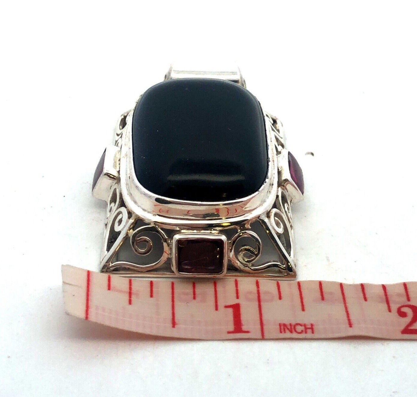 Estate 925 Sterling Silver Rectangle Blue Sandstone Amethyst Statement Pendant