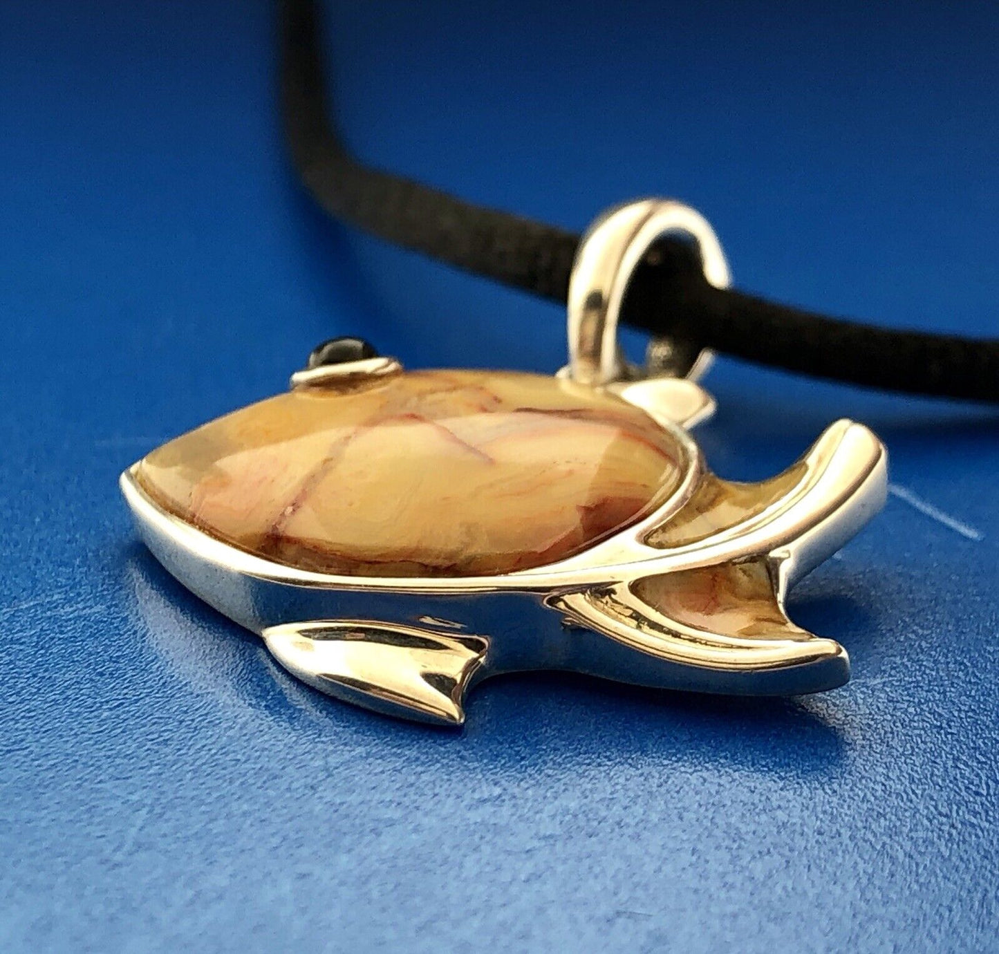 Whitney Kelly Sterling Silver 925 Agate Onyx Fish Silk Cord Enhancer Necklace