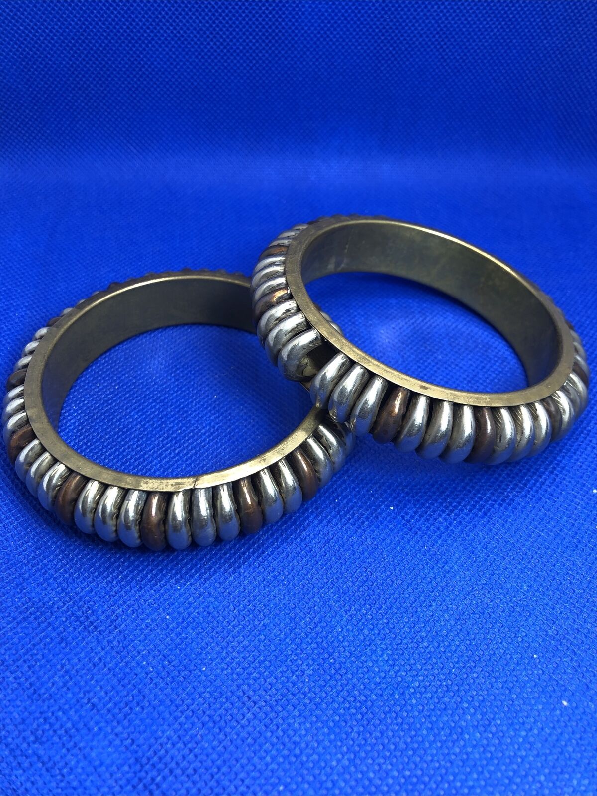1980's Brass Copper Silver Tone Lot Twenty Bangle And Statement Cuff Bracelets