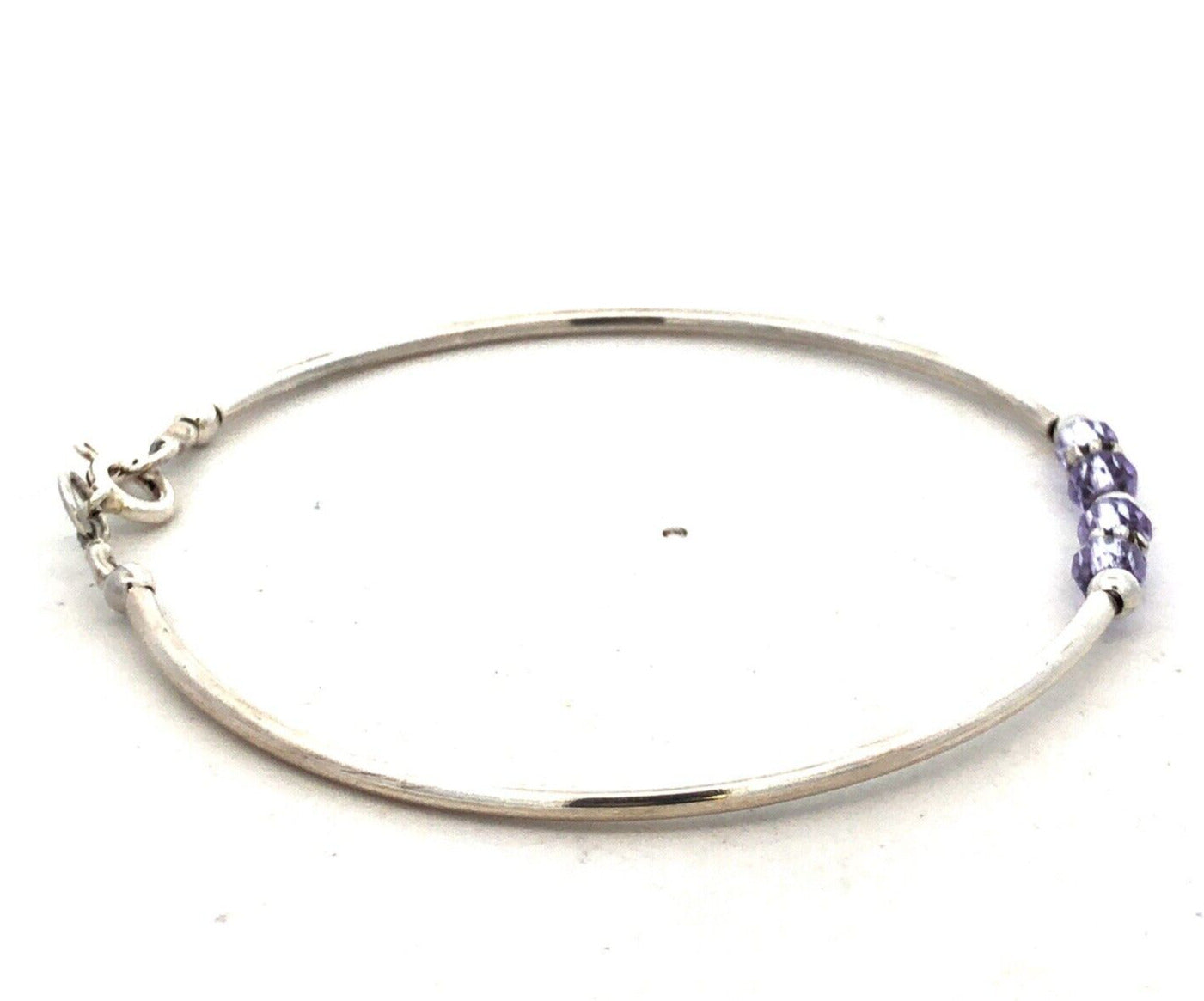 925 Sterling Silver Purple Crystal Beaded Round Bangle Bracelet