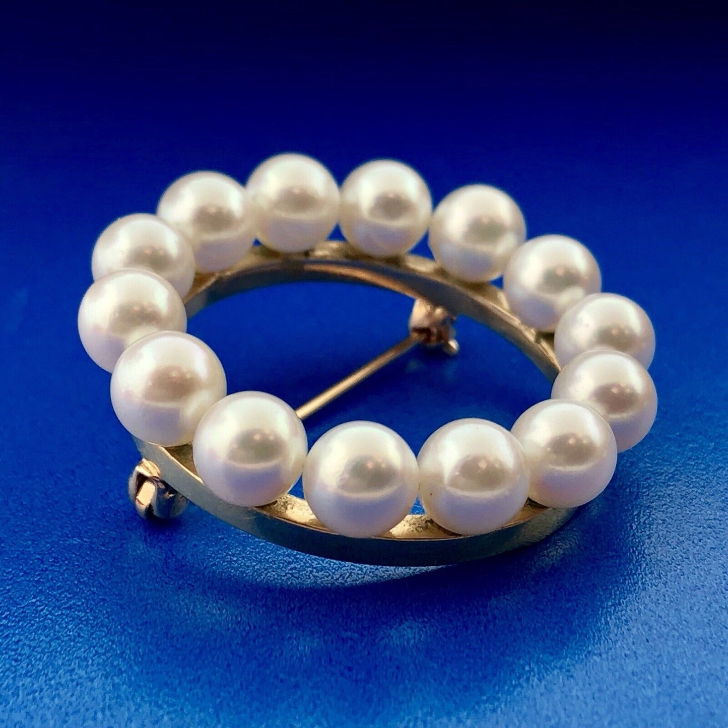 Vintage 14K Yellow Gold 6 MM Pearl Wreath Pin Brooch Pendant