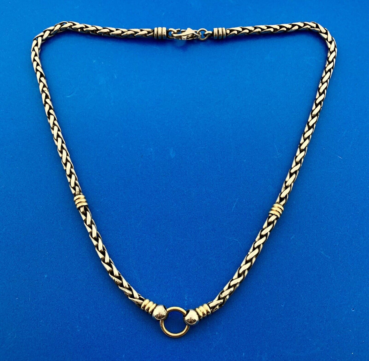14K Yellow Gold Sterling Silver 925 Classic Wheat Cable Station Necklace