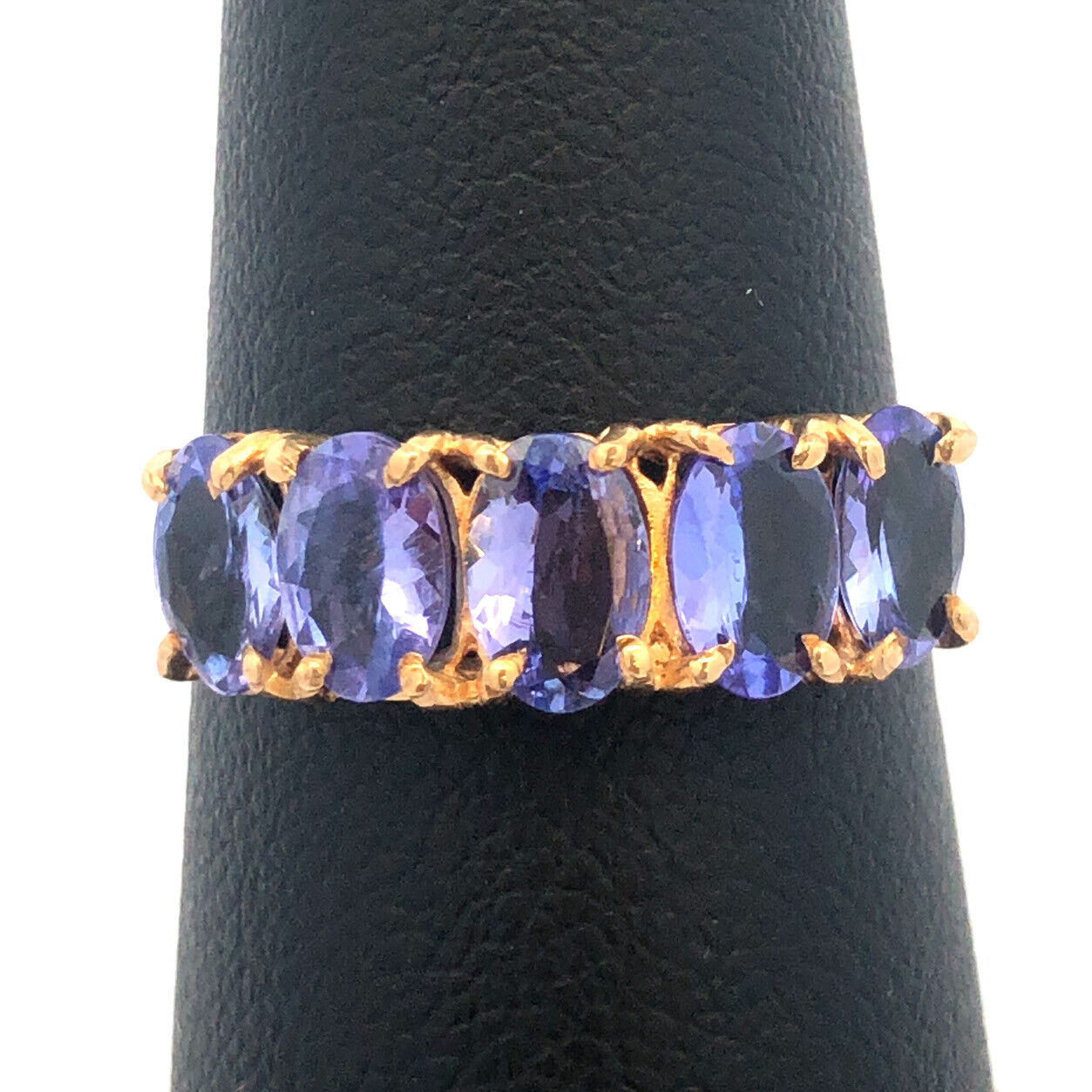 Designer 10K Yellow Gold Oval Tanzanite Wedding 5 Stone Cocktail Ring