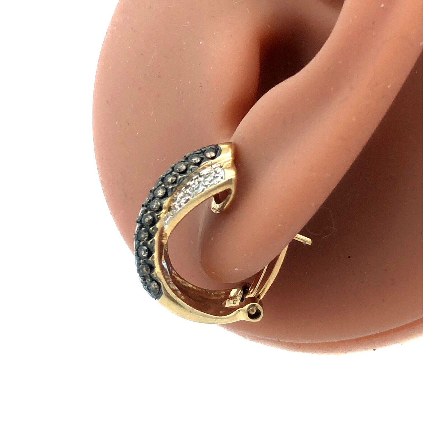 Designer 14K Yellow Gold Diamond Chocolate Vanilla Crossover Half Hoop Earrings