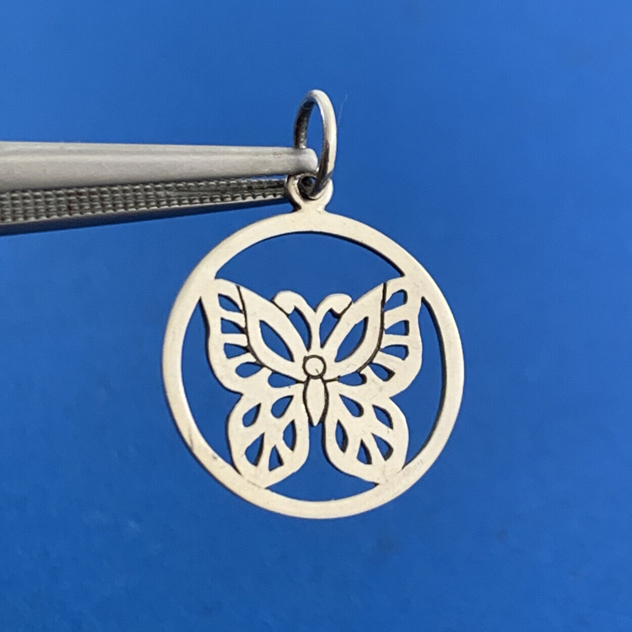 Designer PST Sterling Silver Open Cutout Butterfly Disc Petite Bracelet Charm